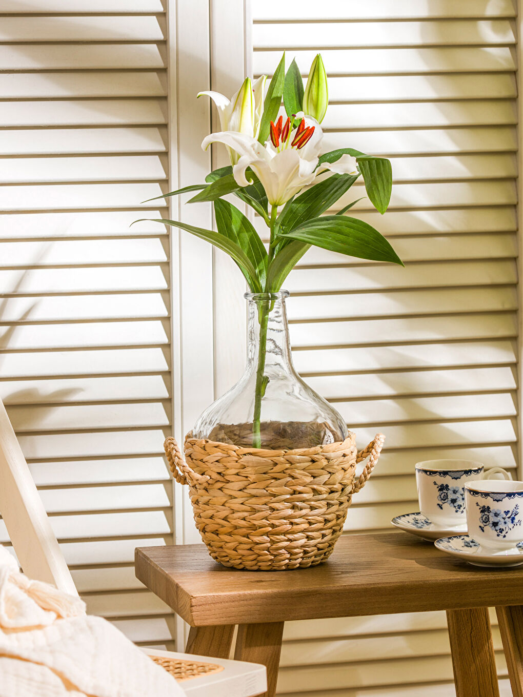 Renksiz Hasır Kulplu Cam Vazo 27 cm-1