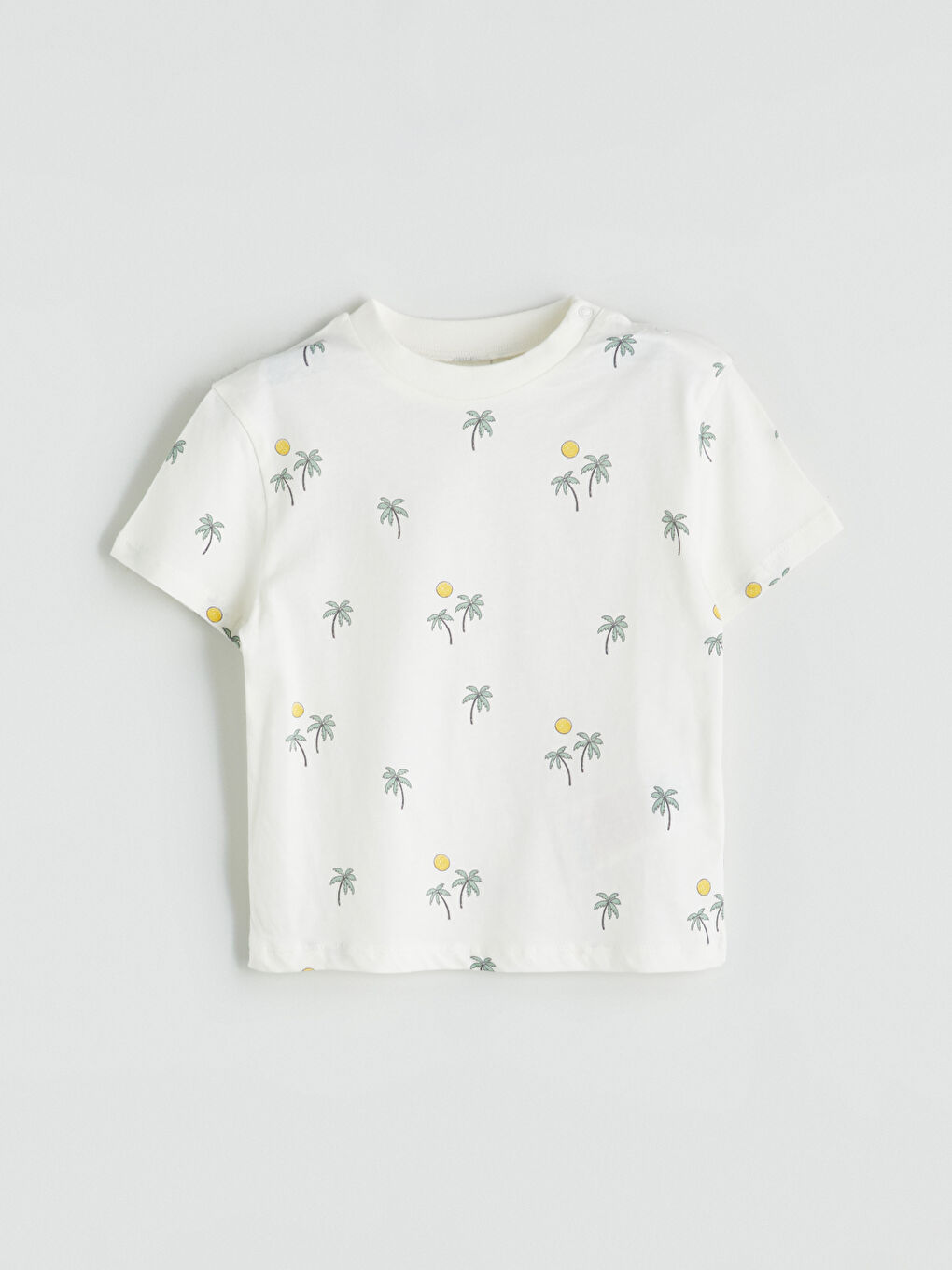 Ekru Bisiklet Yaka Baskılı Erkek Bebek Tişört