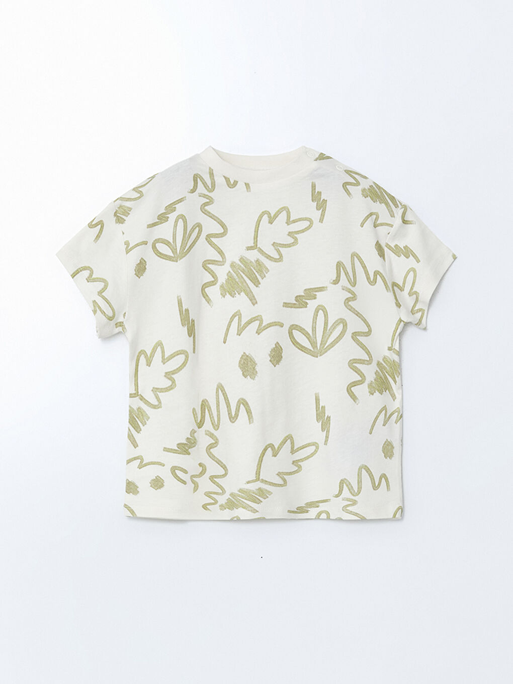 Ekru Bisiklet Yaka Baskılı Erkek Bebek Pijama Üst