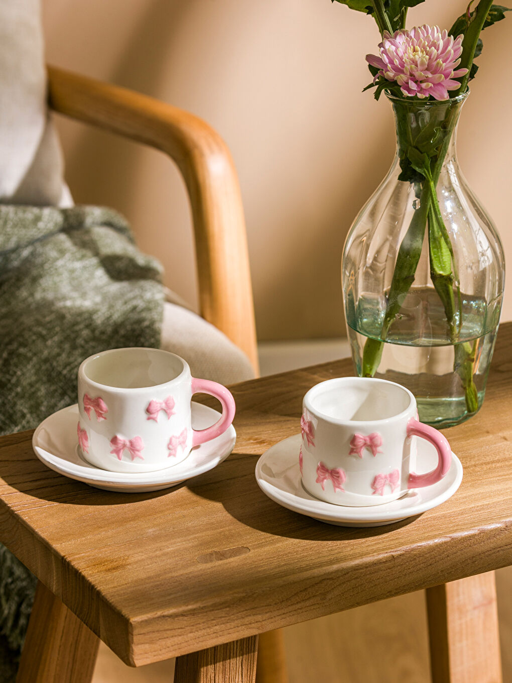 Pembe Fiyonk Baskılı 2 Kişilik Seramik Kahve Fincan Takımı 100 ml