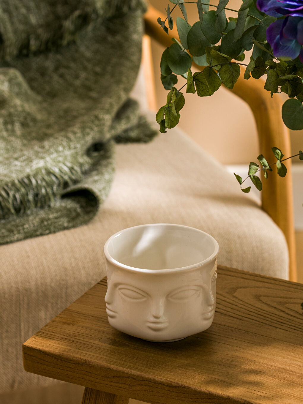 LCW HOME Ekru Yüz Desenli Porselen Mumluk 11 cm - 1