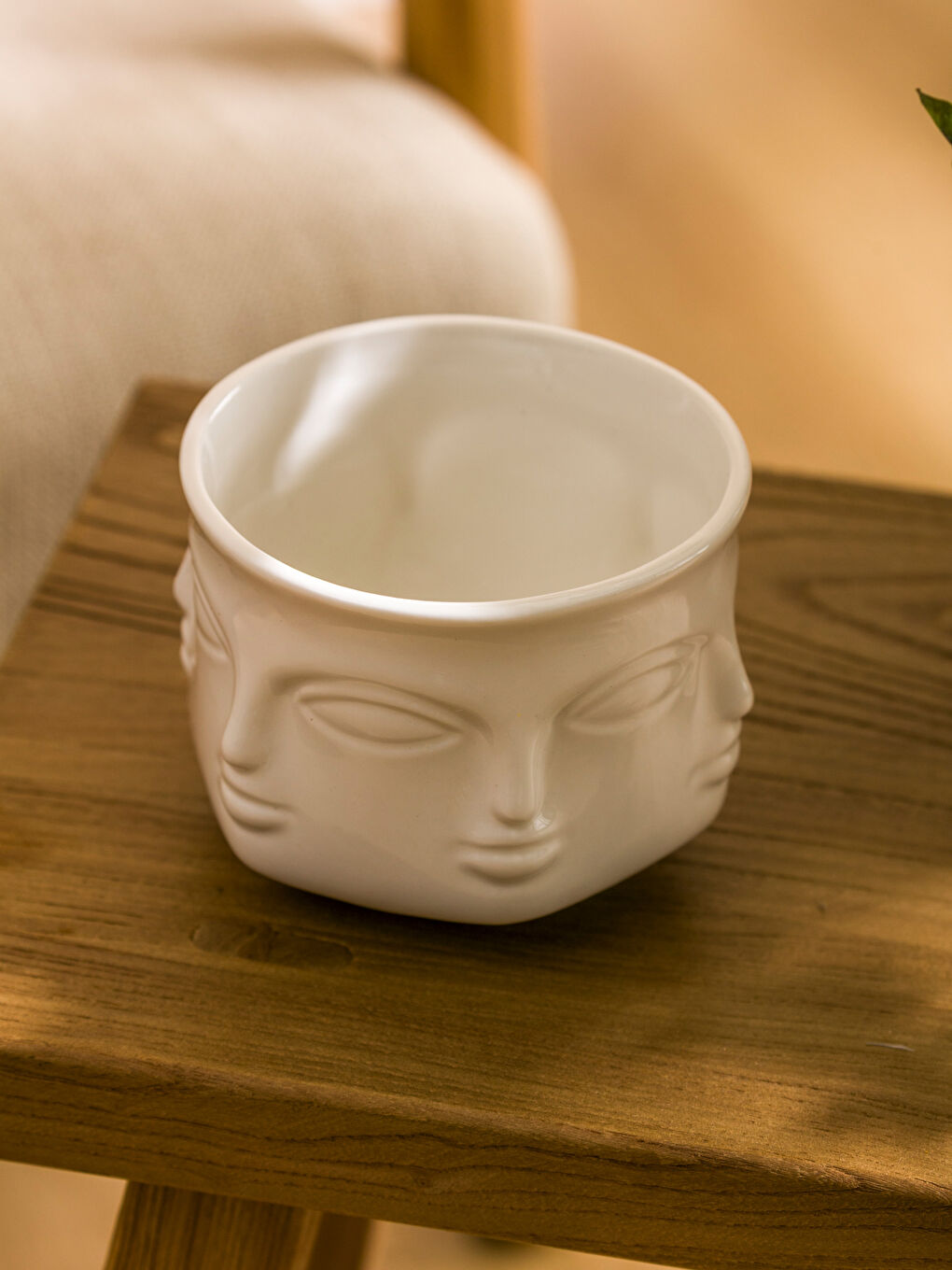 LCW HOME Ekru Yüz Desenli Porselen Mumluk 11 cm - 2