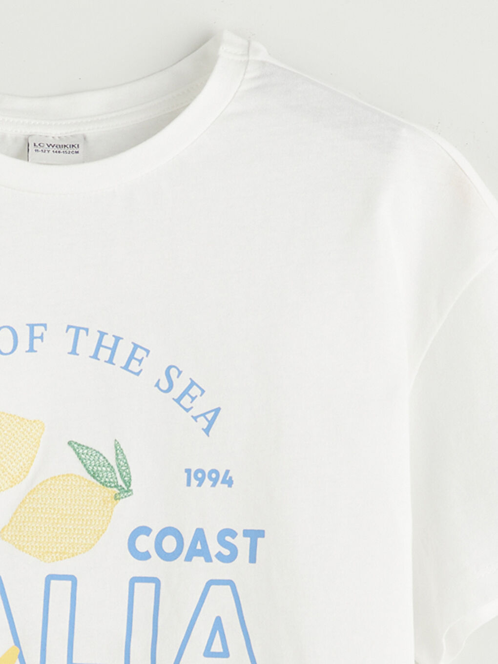 Ekru Bisiklet Yaka İtalya Baskılı Kız Çocuk Tişört-1