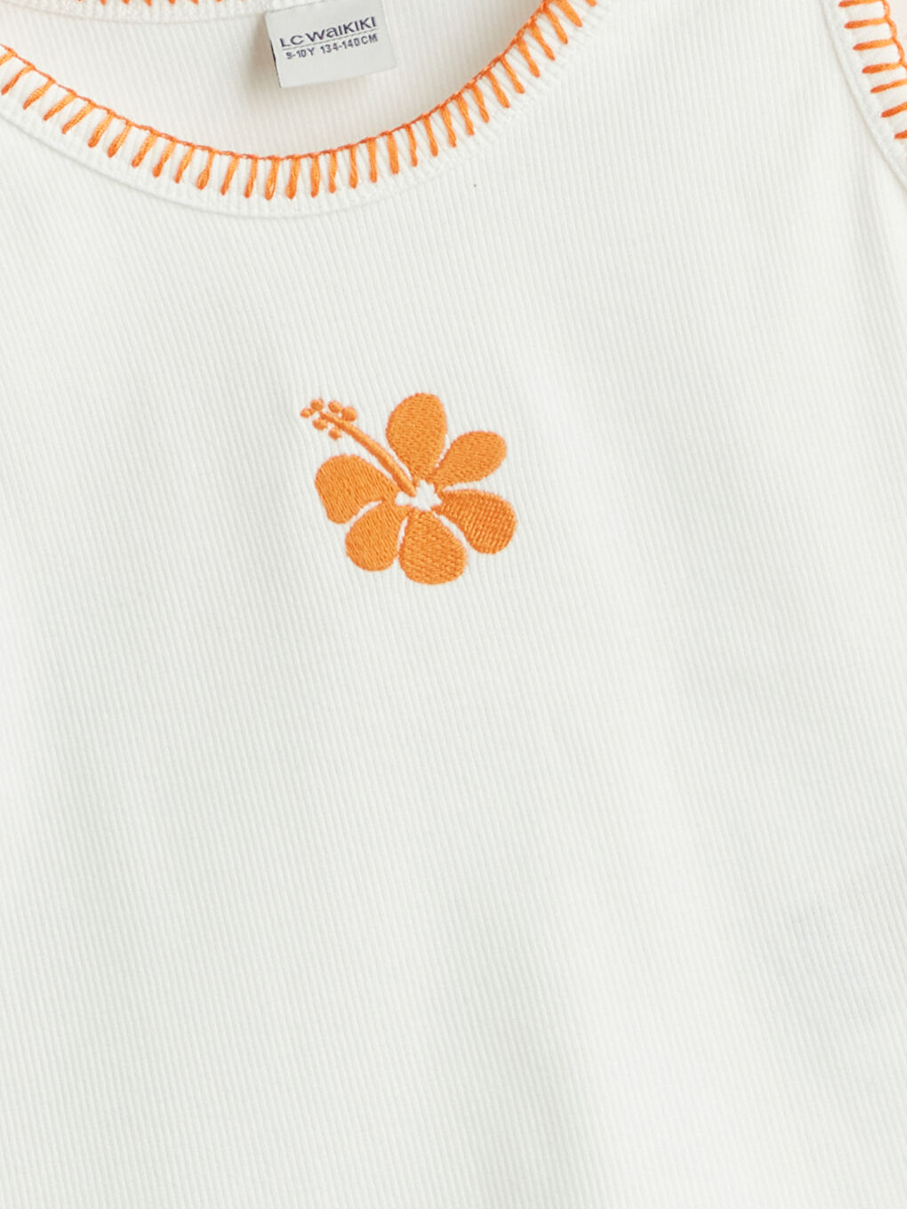Ekru Bisiklet Yaka Çiçekli Kız Çocuk Atlet-1