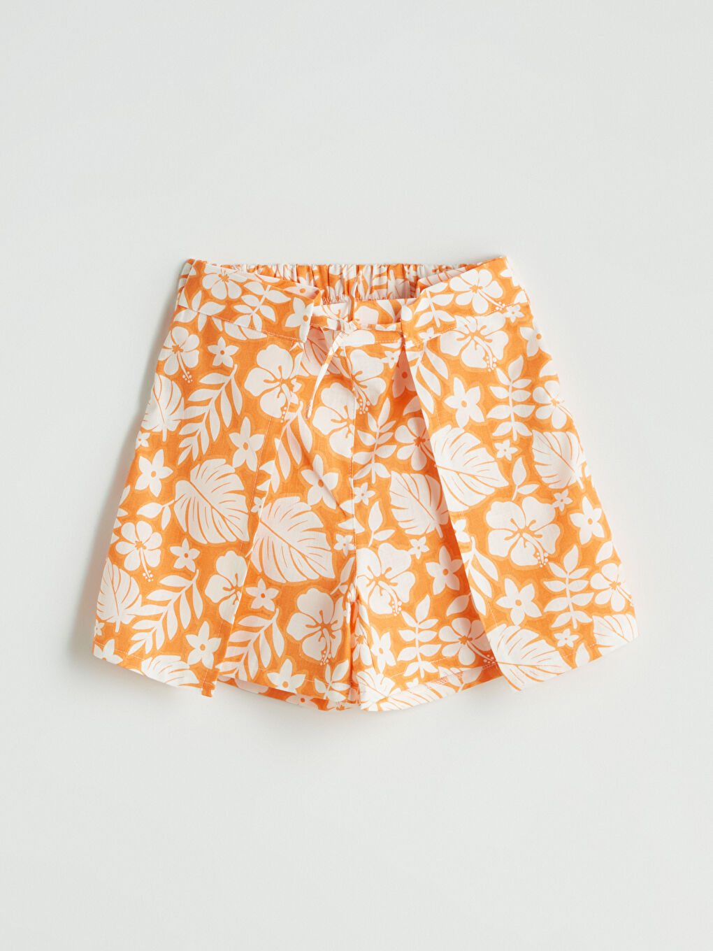 Turuncu Beli Lastikli Çiçekli Kız Çocuk Şort Etek