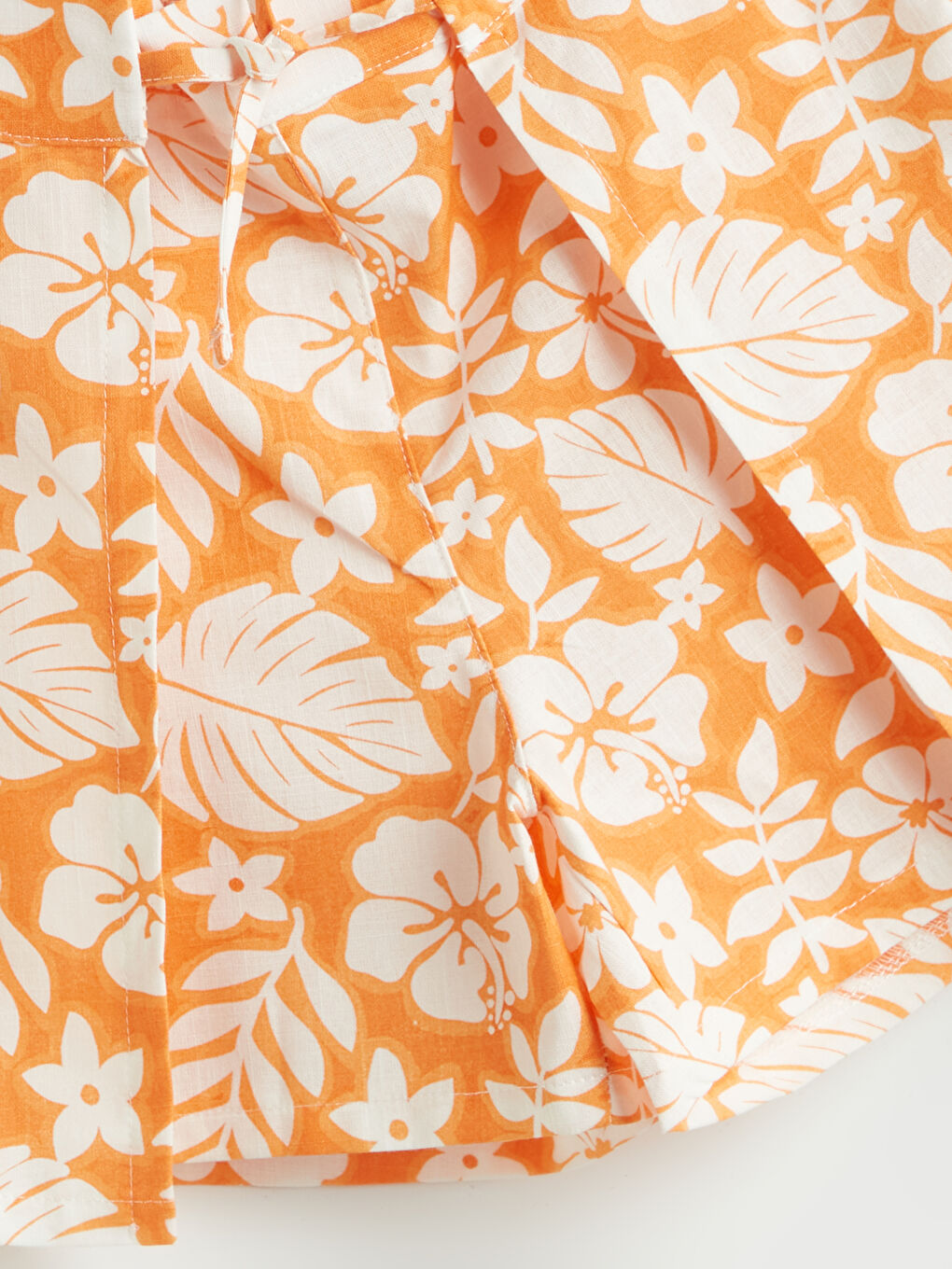 Turuncu Beli Lastikli Çiçekli Kız Çocuk Şort Etek-1