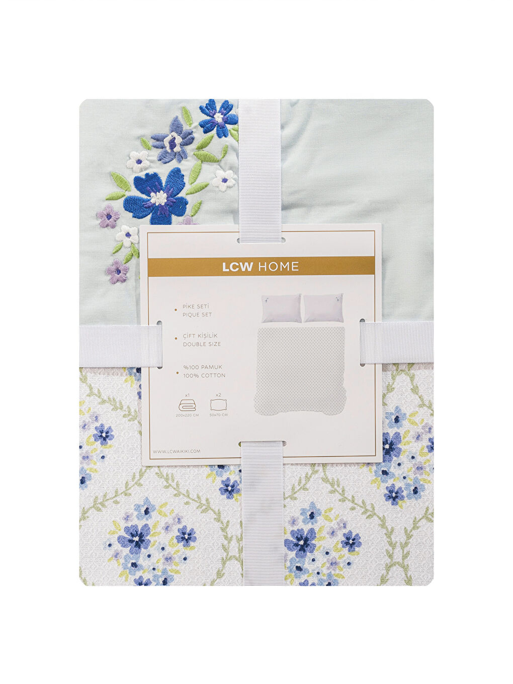 LCW HOME Karişik Çiçek Baskılı Pamuklu Çift Kişilik Pike Seti - 6