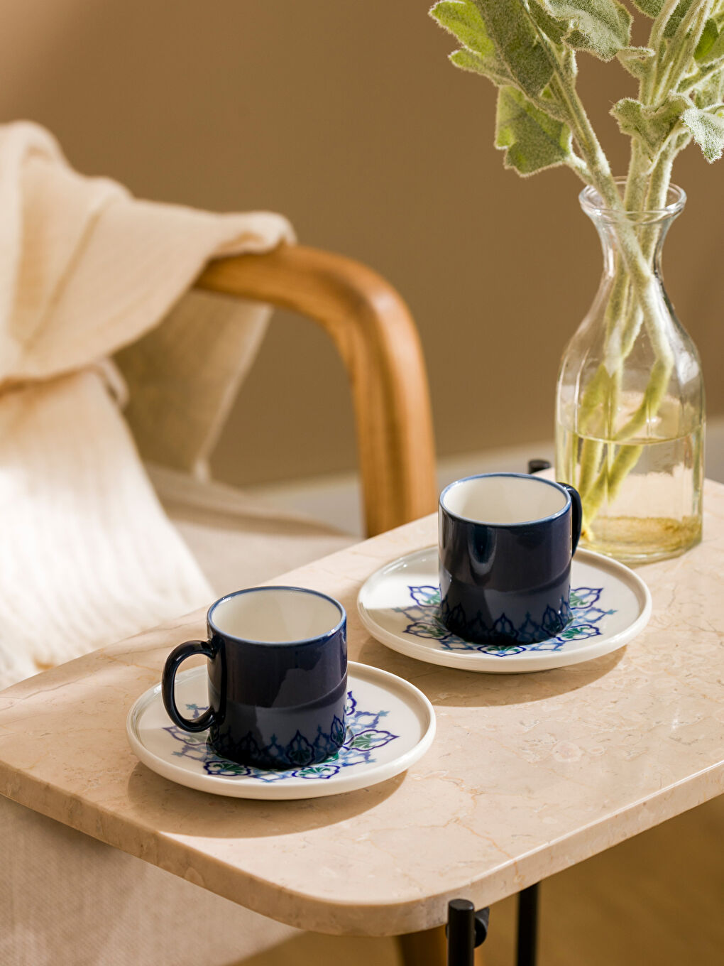 Mavi Baskılı Porselen 2 Kişilik Kahve Fincan Takımı 90 ml