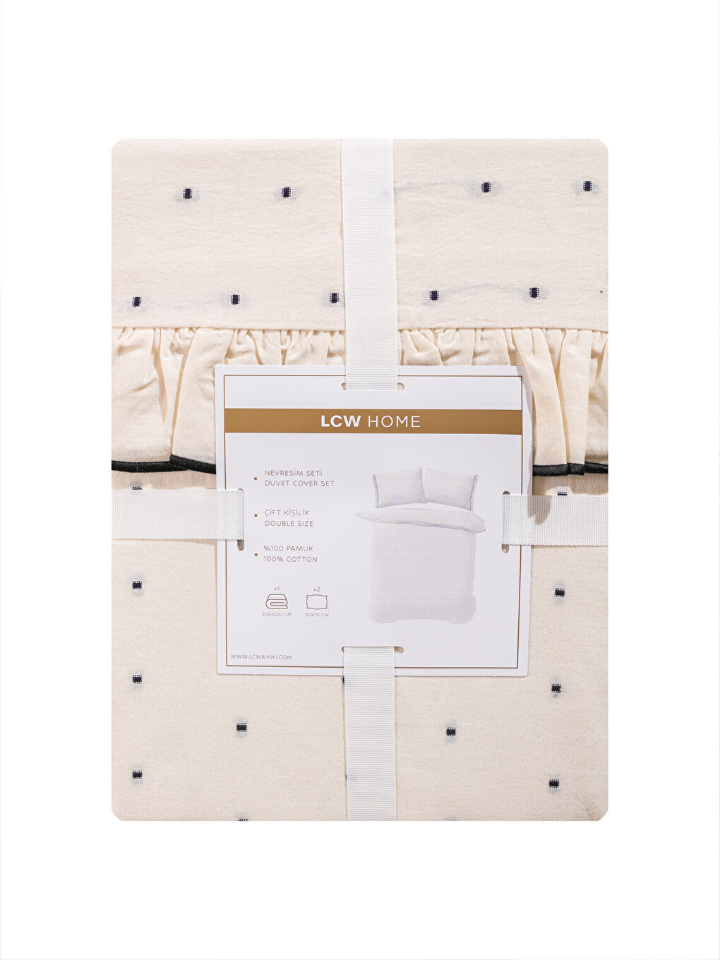 რაფლის დეტალებით ბამბის ორმაგი დუვეტის საფარის ნაკრები-7