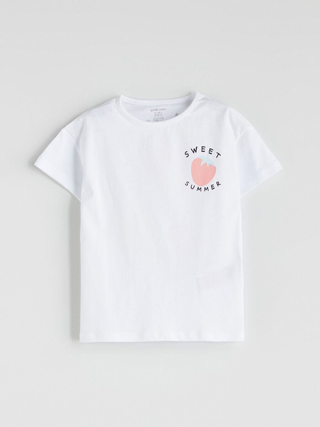 Beyaz Çilek Baskılı Kız Bebek Tişört