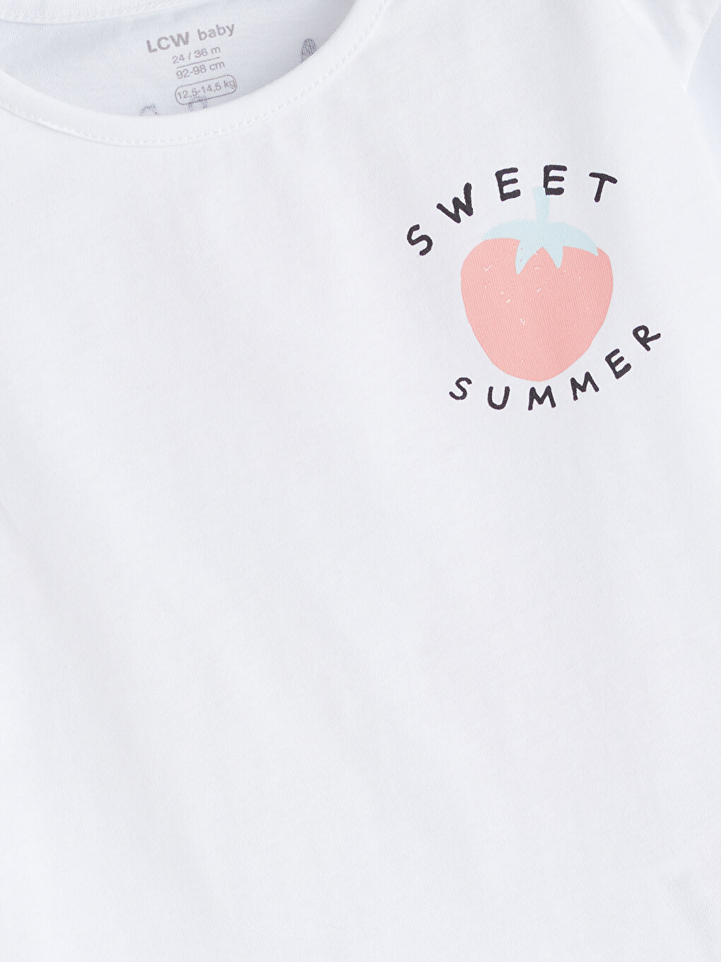 Beyaz Çilek Baskılı Kız Bebek Tişört-1
