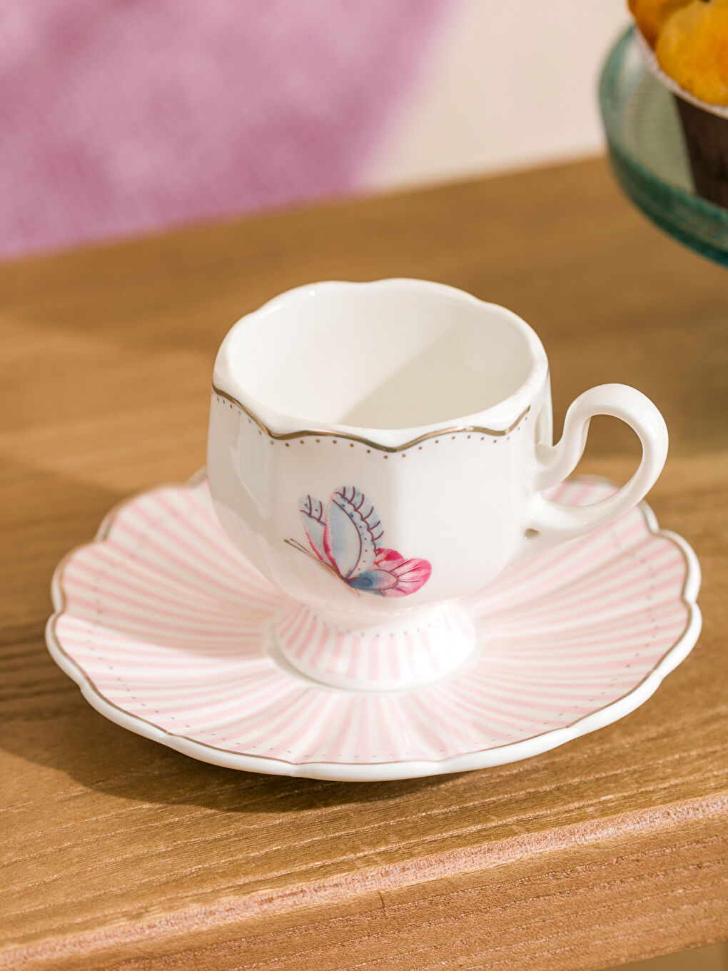 Karışık Kelebek Baskılı 2 Kişilik Porselen Kahve Fincan Takımı 80 Ml-1