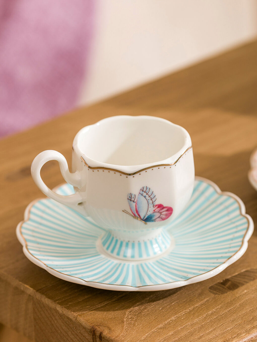 Karışık Kelebek Baskılı 2 Kişilik Porselen Kahve Fincan Takımı 80 Ml-2