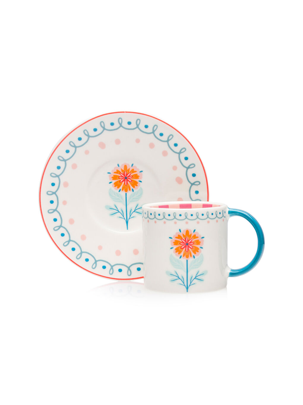 ყვავილოვანი პრინტით 2-პირიანი ფაიფურის ყავის ჭიქის ნაკრები 90 მლ-4