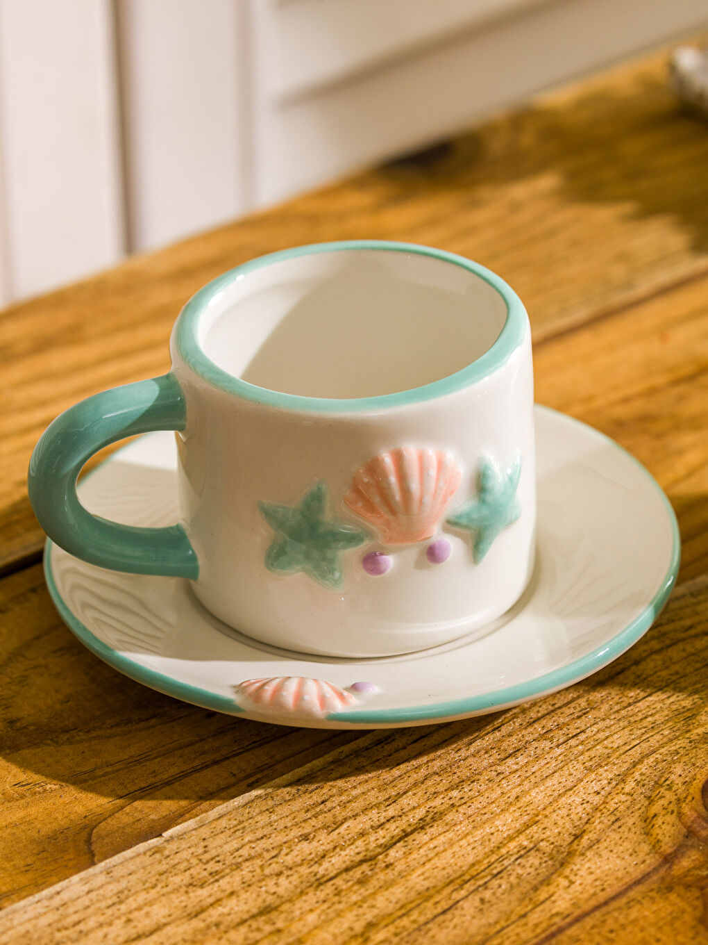 Karışık Deniz Kabuğu Baskılı 2 Kişilik Seramik Kahve Fincan Takımı 100 ml-1