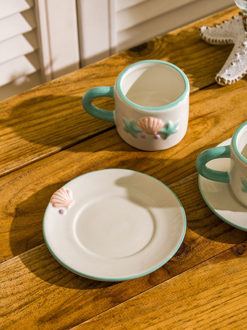 Karışık Deniz Kabuğu Baskılı 2 Kişilik Seramik Kahve Fincan Takımı 100 ml-2