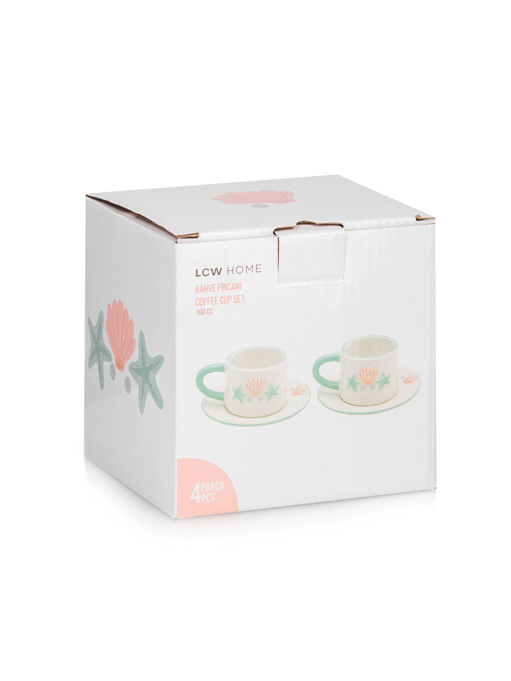 Karışık Deniz Kabuğu Baskılı 2 Kişilik Seramik Kahve Fincan Takımı 100 ml-3