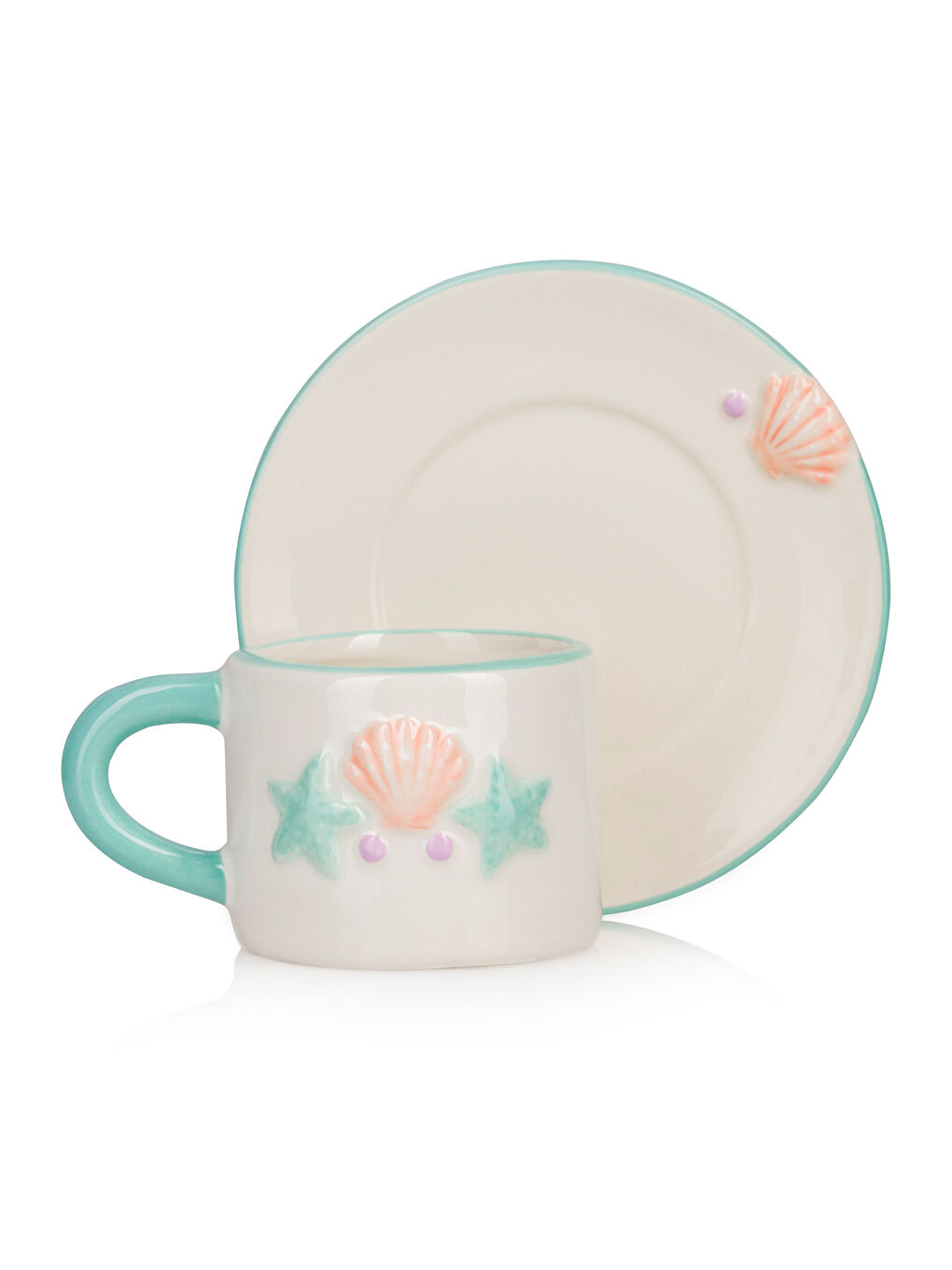 Karışık Deniz Kabuğu Baskılı 2 Kişilik Seramik Kahve Fincan Takımı 100 ml-4