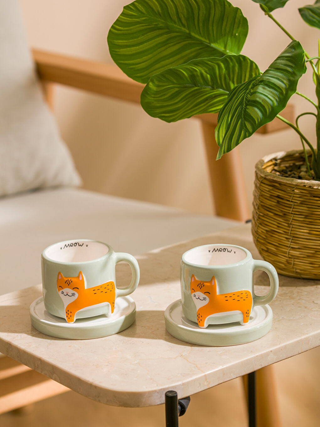 LCW HOME Karişik Kedi Figürlü 2 Kişilik Seramik Kahve Fincan Takımı 80 ml