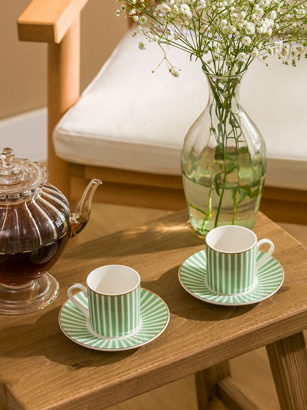 LCW HOME Yeşil Çizgi Desenli 2 Kişilik Porselen Kahve Fincan Takımı 90 ml