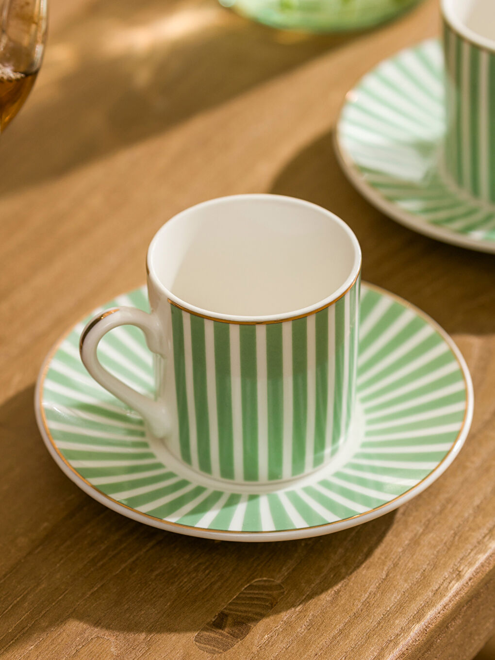 LCW HOME Yeşil Çizgi Desenli 2 Kişilik Porselen Kahve Fincan Takımı 90 ml - 1