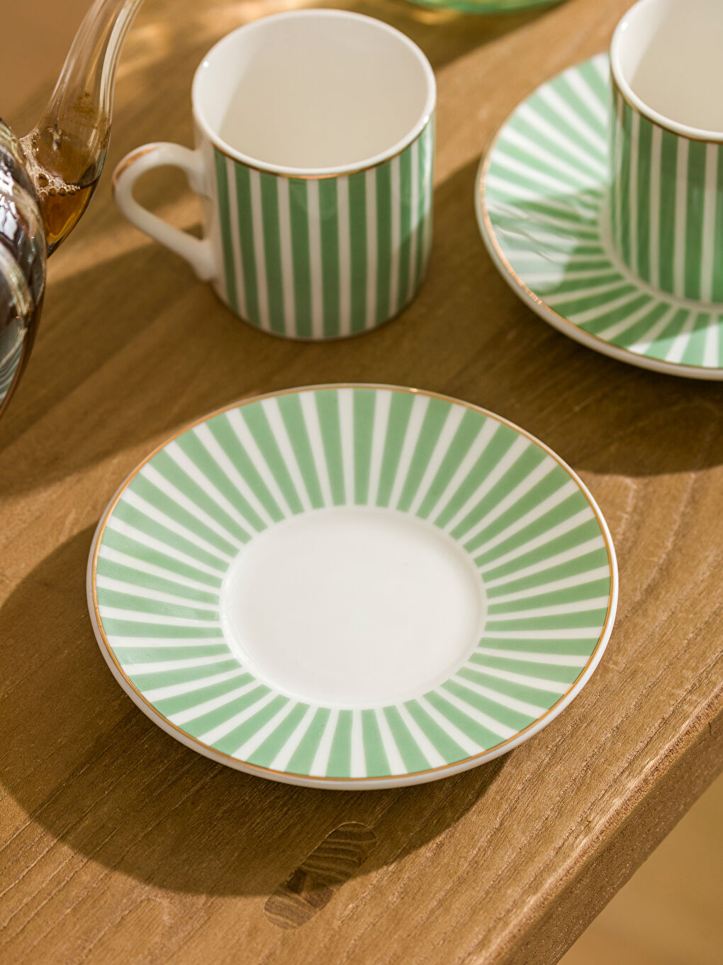 LCW HOME Yeşil Çizgi Desenli 2 Kişilik Porselen Kahve Fincan Takımı 90 ml - 2