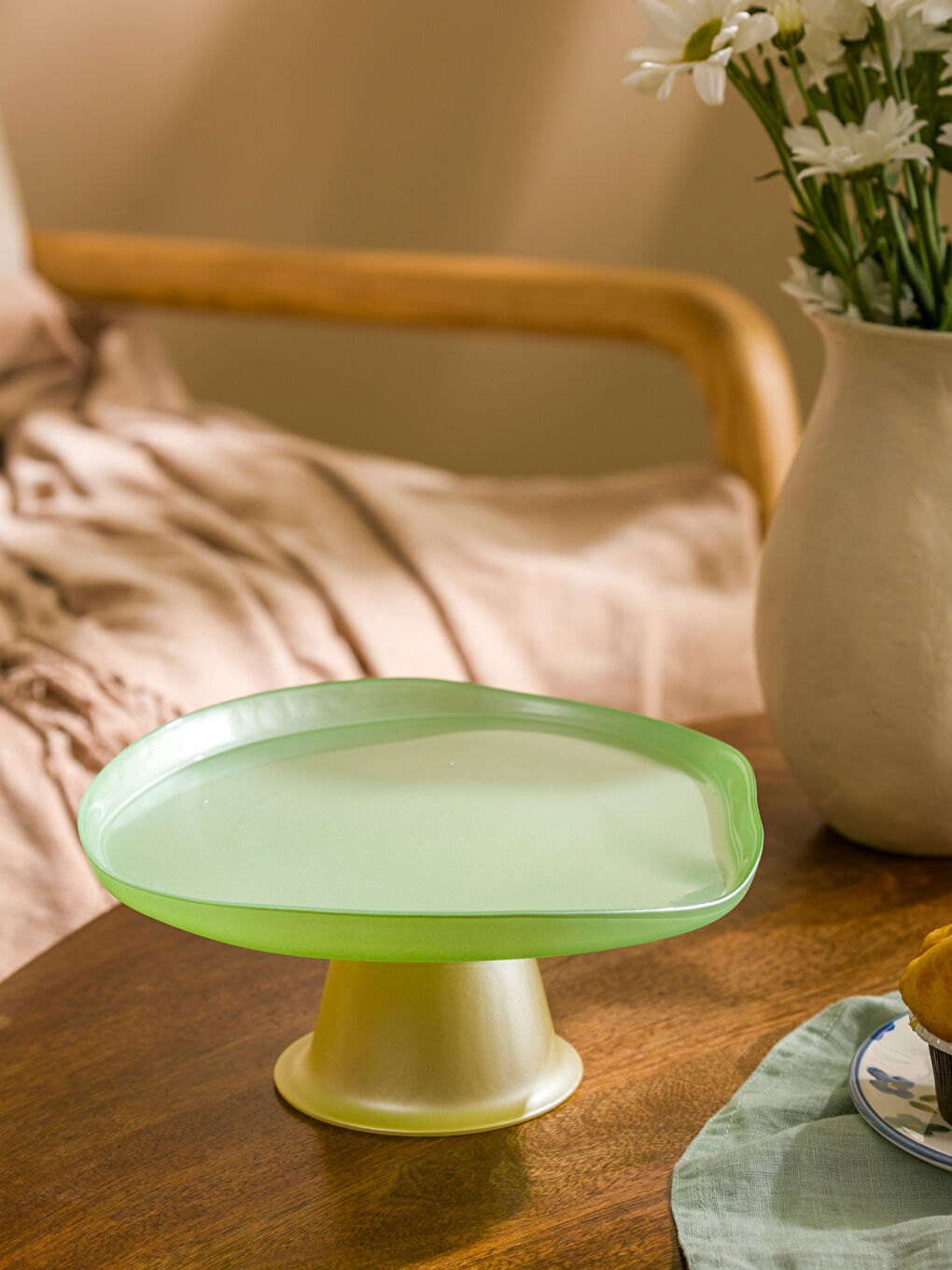 Turkuaz Ayaklı Cam Sunumluk 21 cm-1