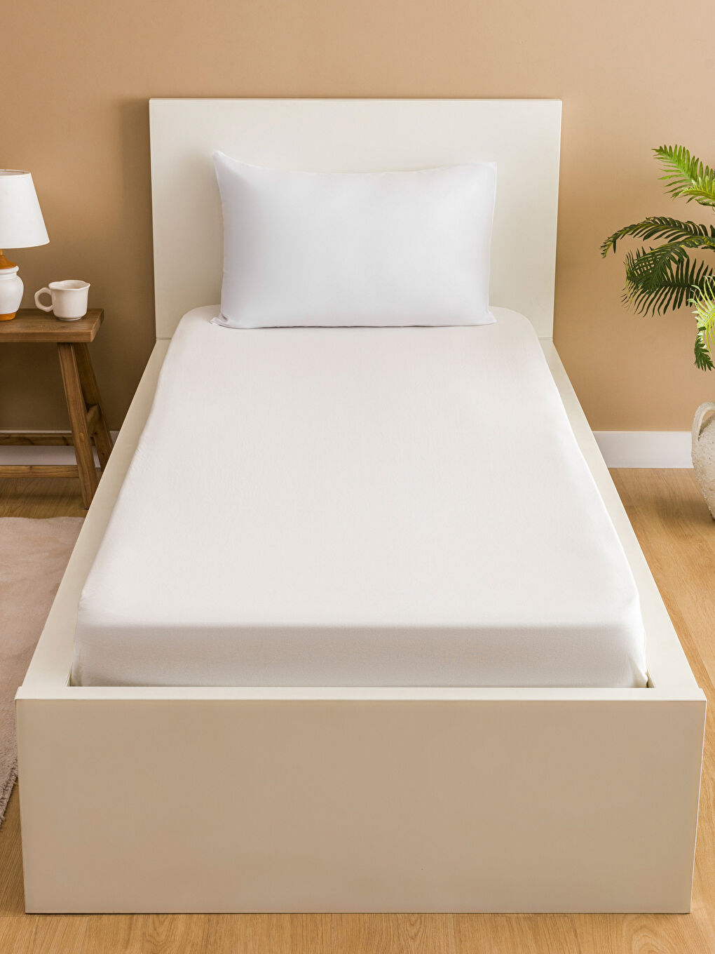LCW HOME Bej Düz Pamuklu Tek Kişilik Lastikli Çarşaf