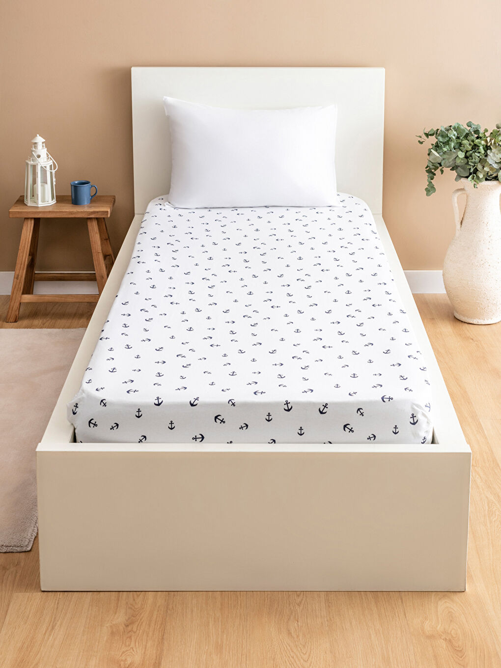 Anchor Printed Cotton Single Bed Fitted Sheet -S5H719Z8-J5E