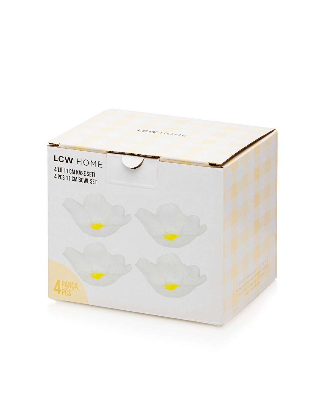 LCW HOME Beyaz Çiçek Figürlü Cam Çerezlik Seti 4'lü 11 cm - 3
