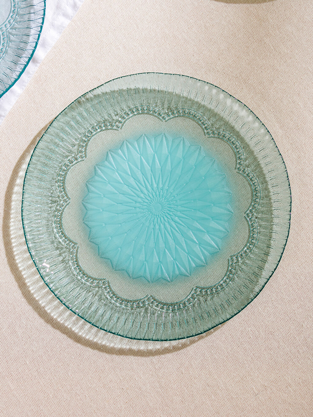 Turkuaz Desenli Cam Tabak Seti 4'lü 21 cm-1