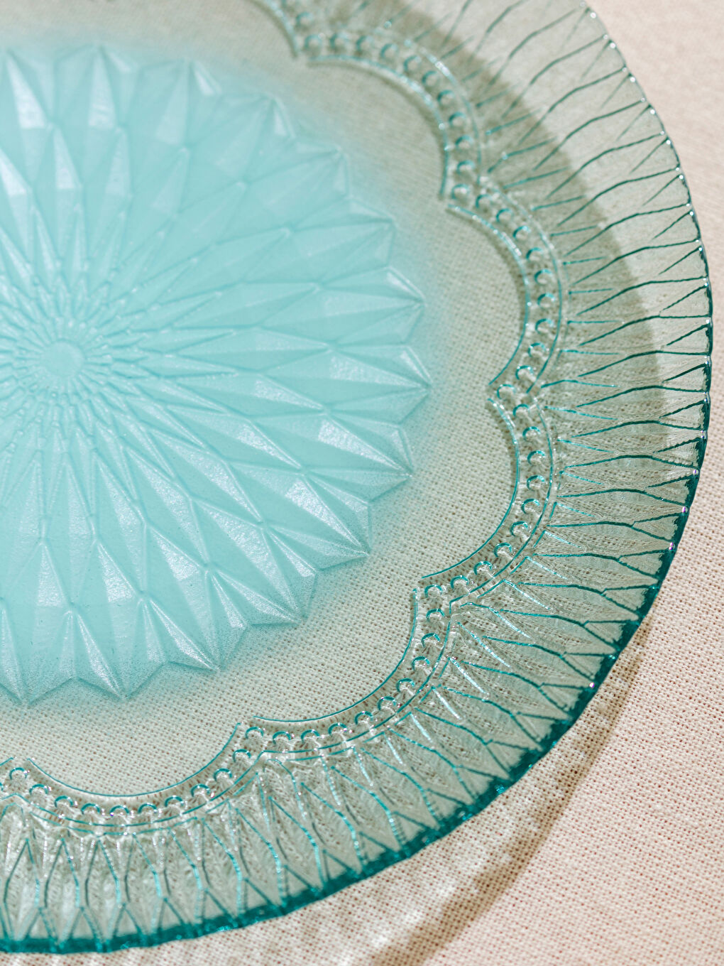 Turkuaz Desenli Cam Tabak Seti 4'lü 21 cm-2