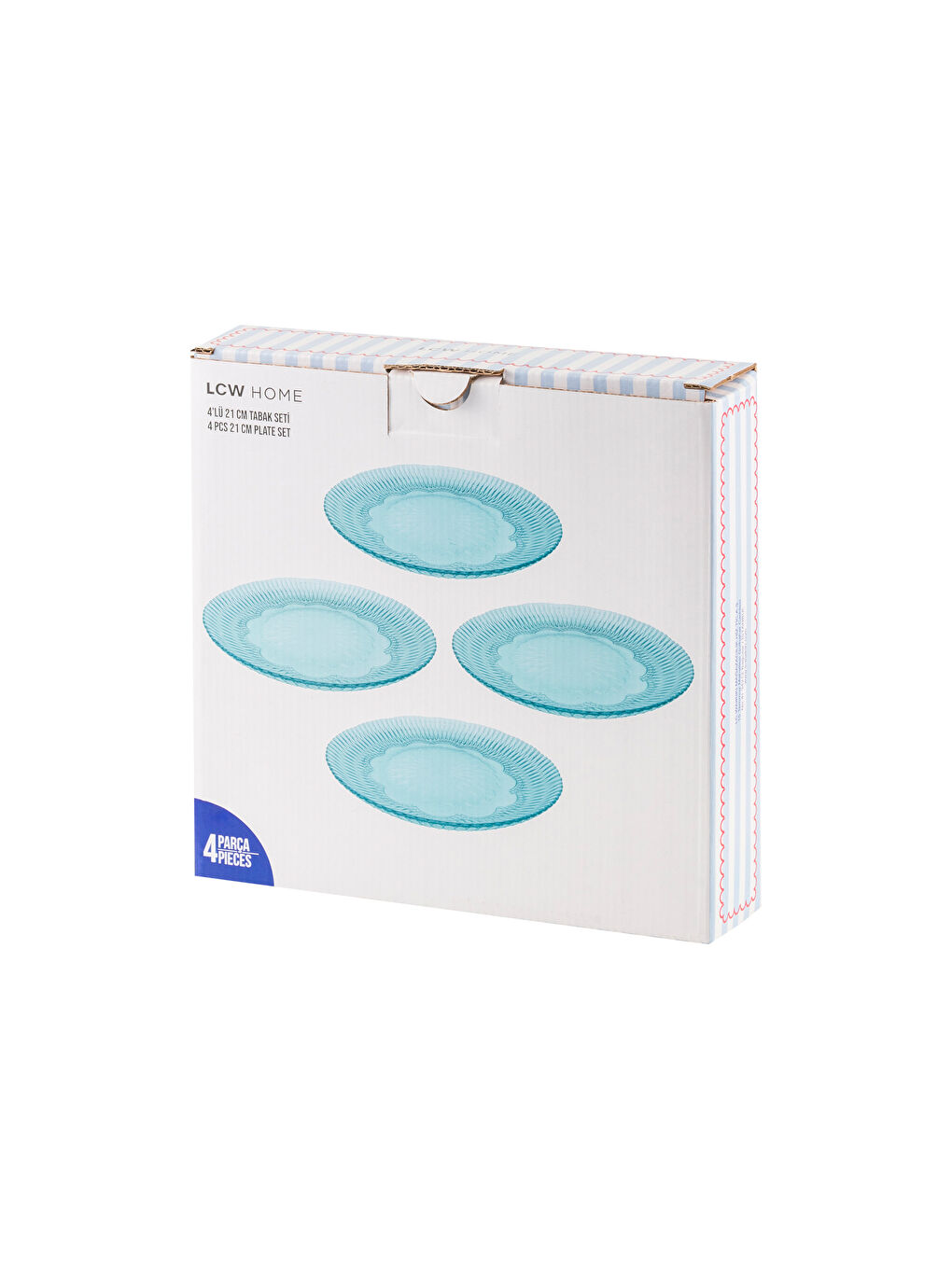 Turkuaz Desenli Cam Tabak Seti 4'lü 21 cm-3