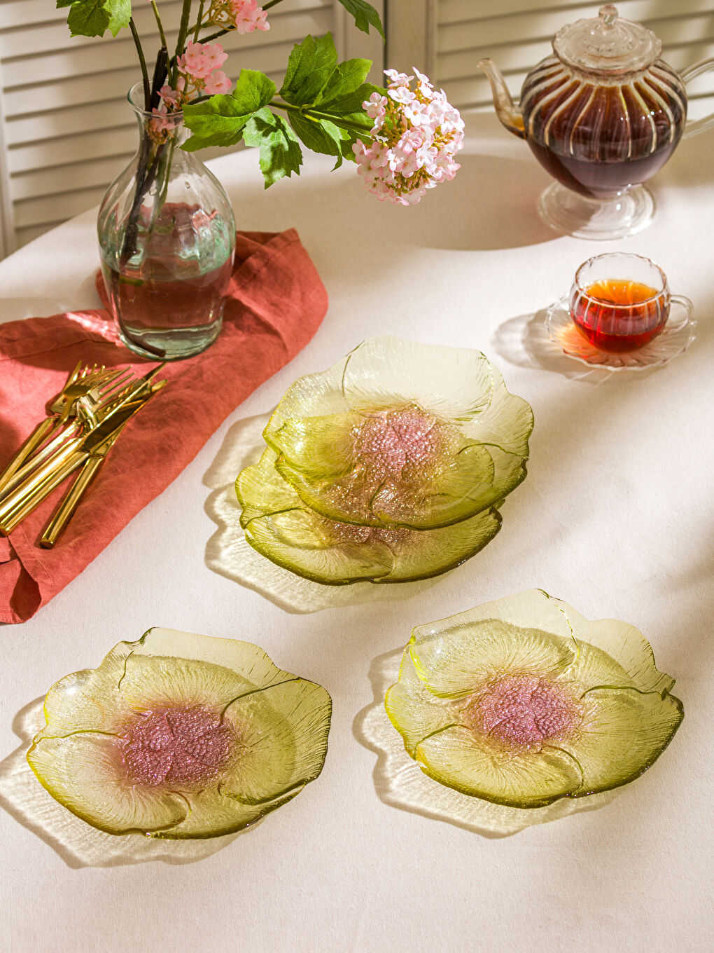 Flower Patterned Glass Plate Set 4-pack 19 cm -S5HL31Z8-M0T
