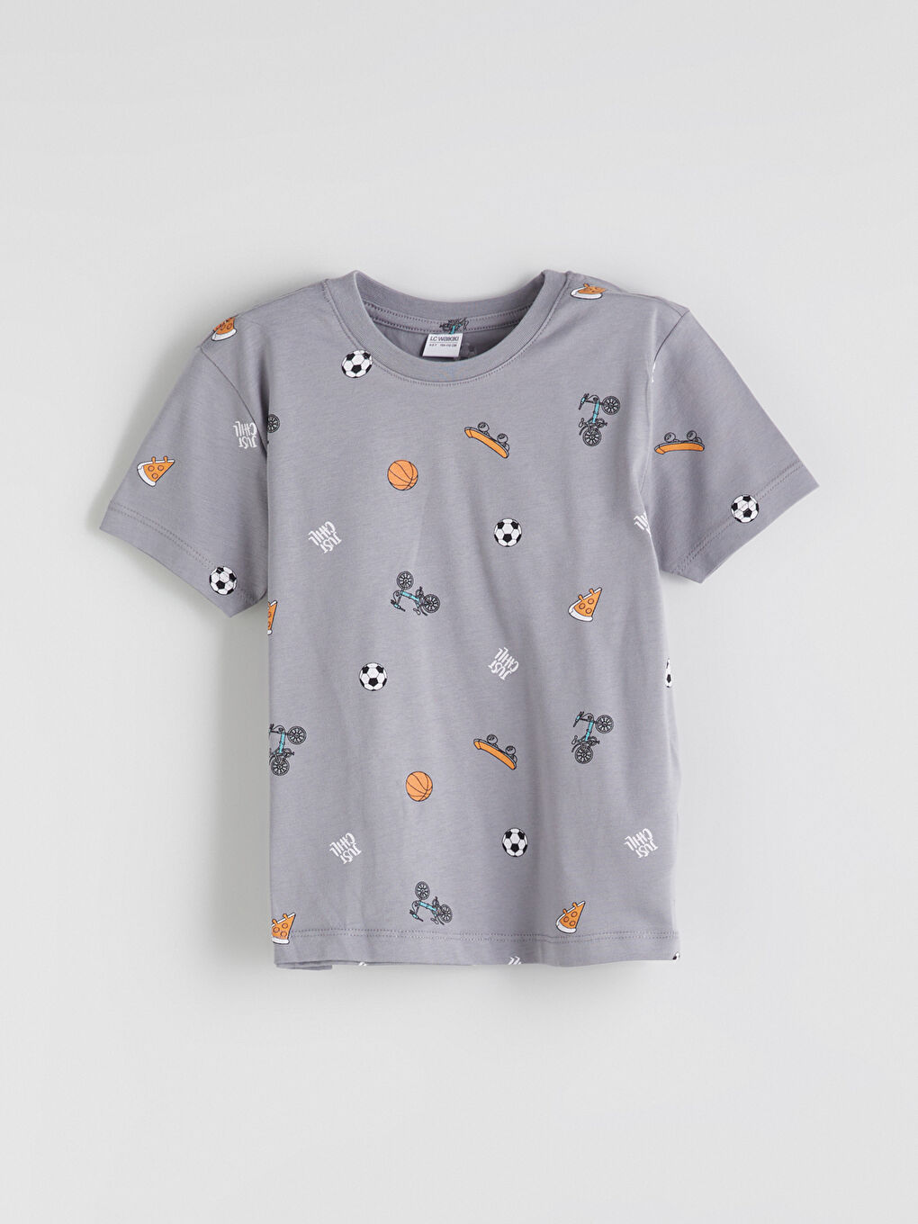 Gri Beli Lastikli Baskılı Erkek Çocuk Pijama Üst