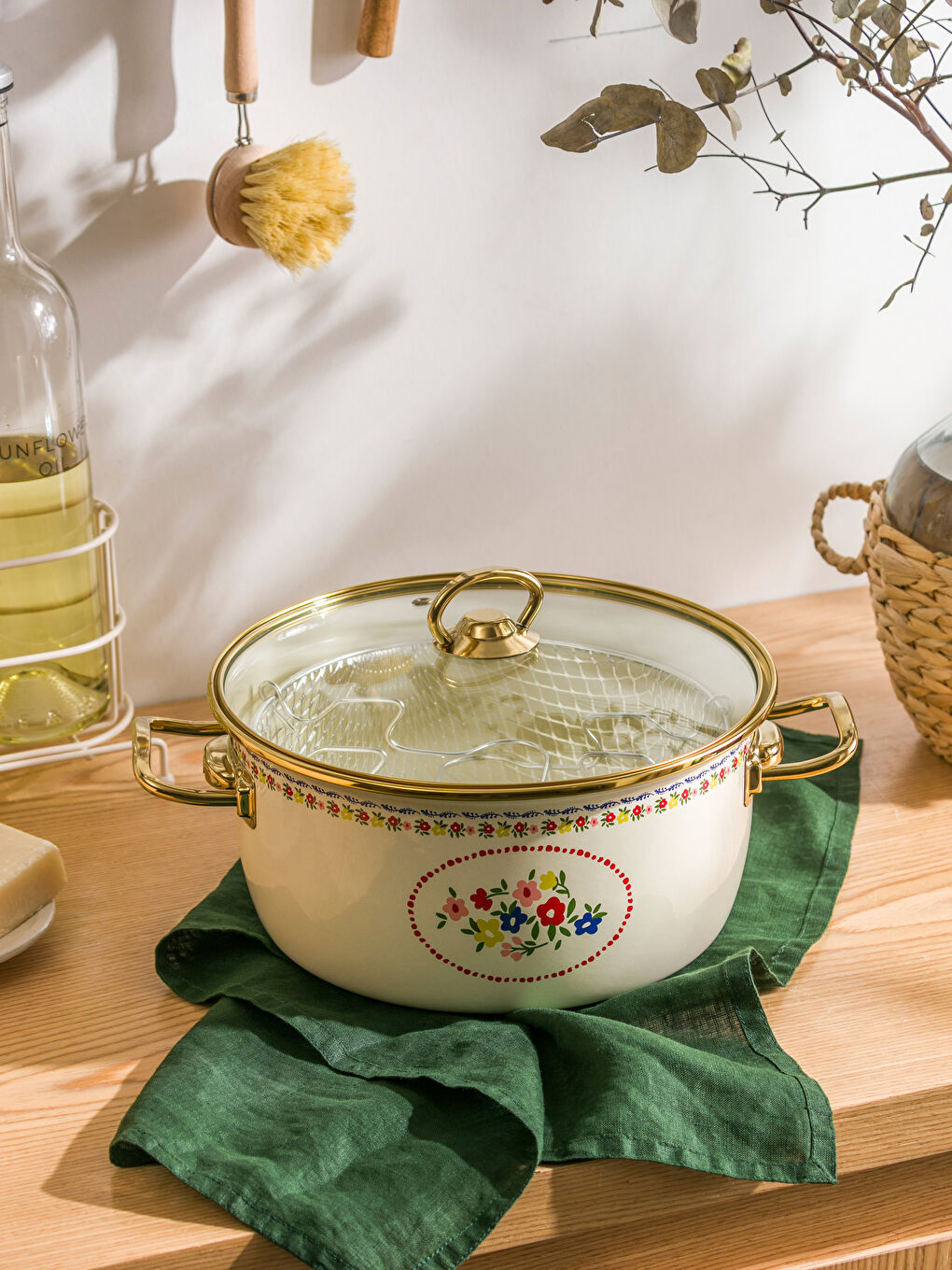 Karışık Çiçek Baskılı Emaye Kızartma Tenceresi 27 cm