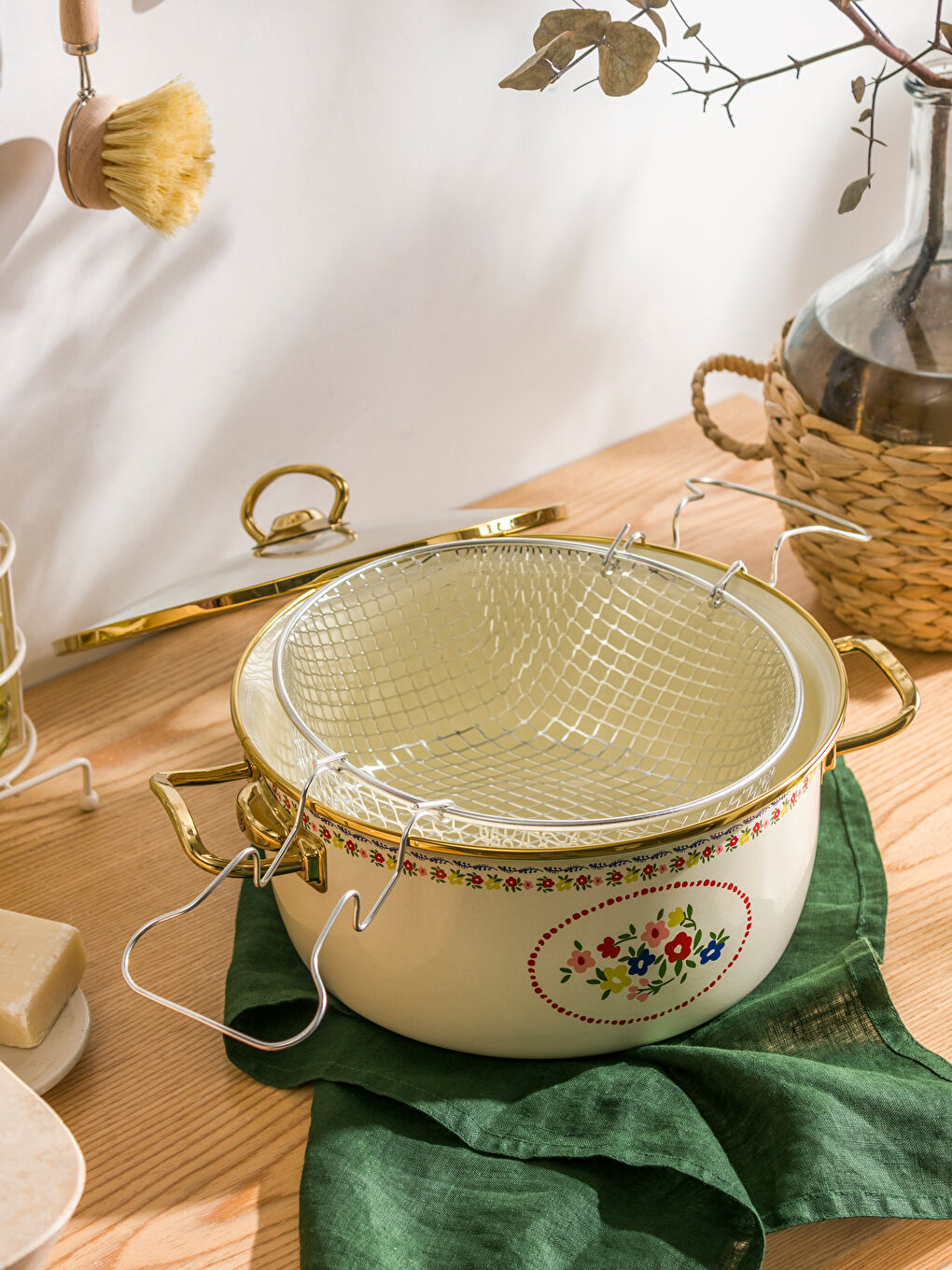 Karışık Çiçek Baskılı Emaye Kızartma Tenceresi 27 cm-1