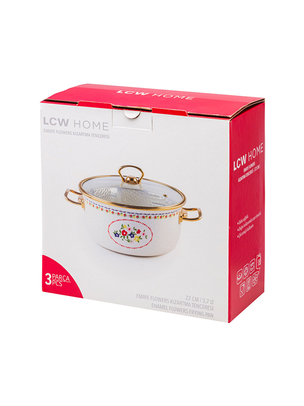 Karışık Çiçek Baskılı Emaye Kızartma Tenceresi 27 cm-3