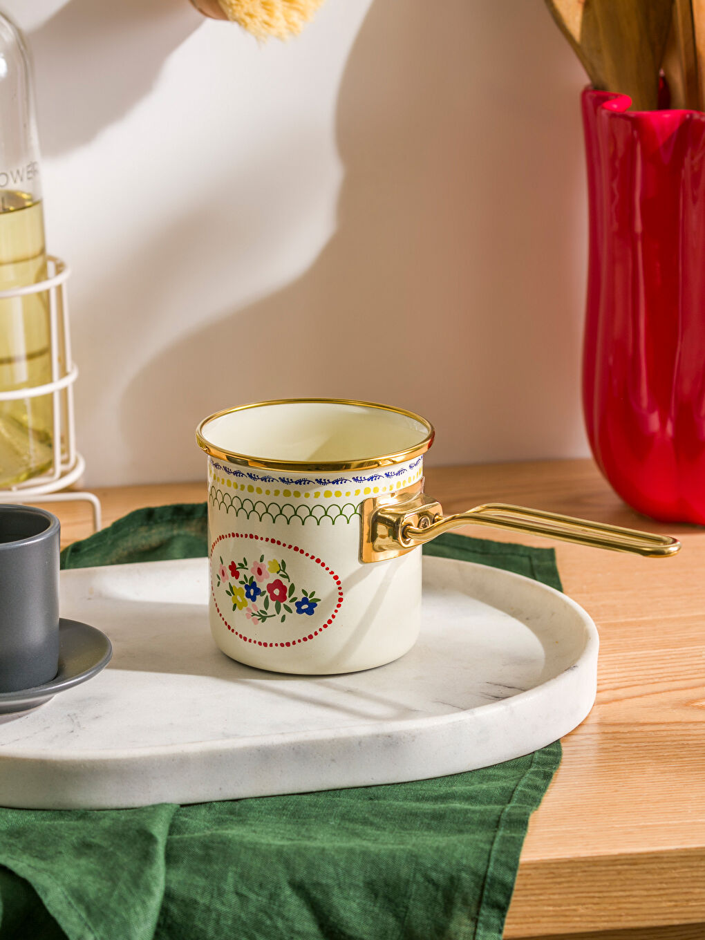 Karışık Çiçek Baskılı Emaye Cezve 10 cm