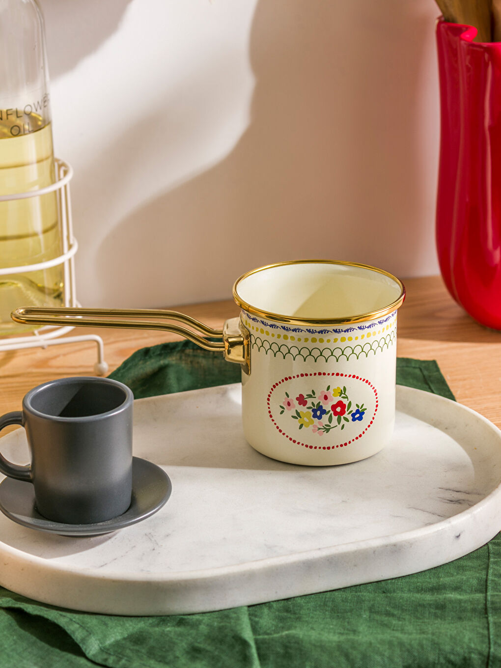 Karışık Çiçek Baskılı Emaye Cezve 10 cm-1