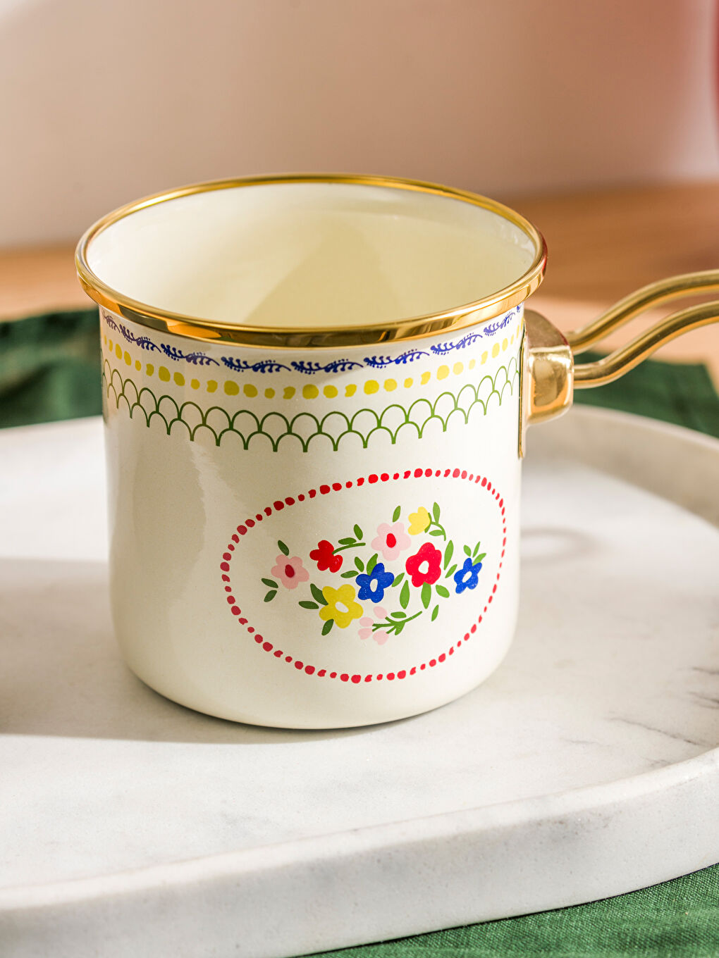 Karışık Çiçek Baskılı Emaye Cezve 10 cm-2