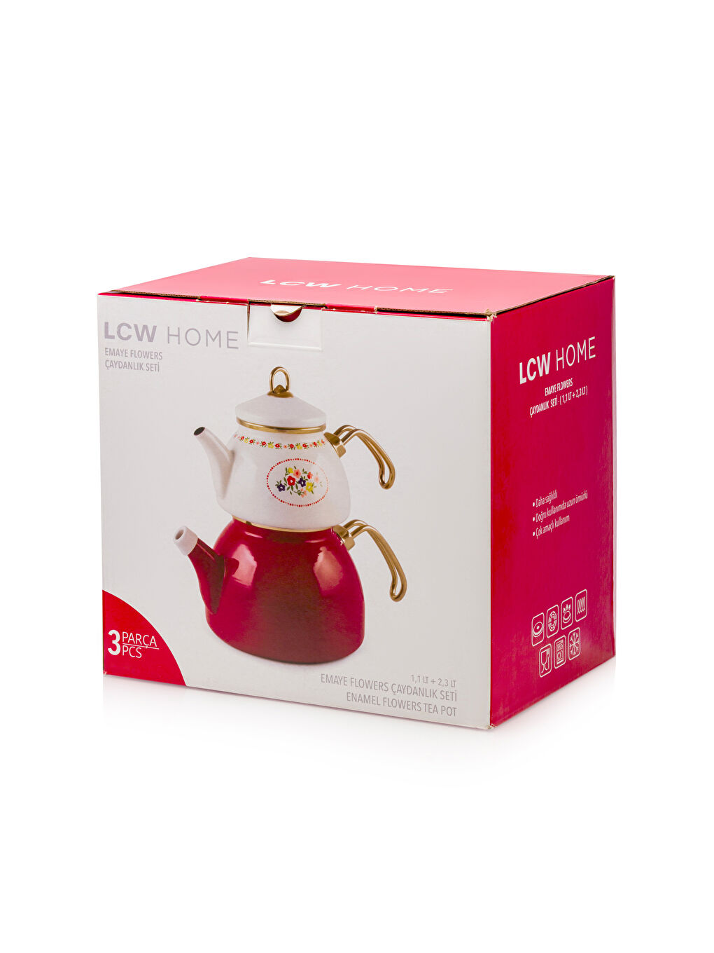 Karışık Çiçek Baskılı Emaye Çaydanlık-3