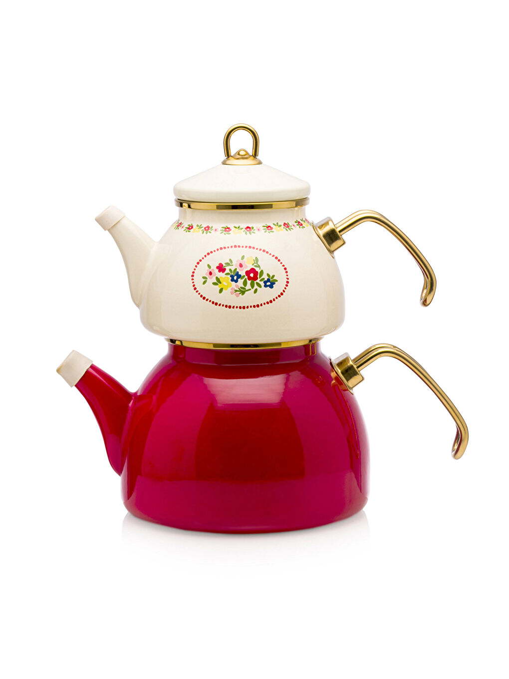 Karışık Çiçek Baskılı Emaye Çaydanlık-4