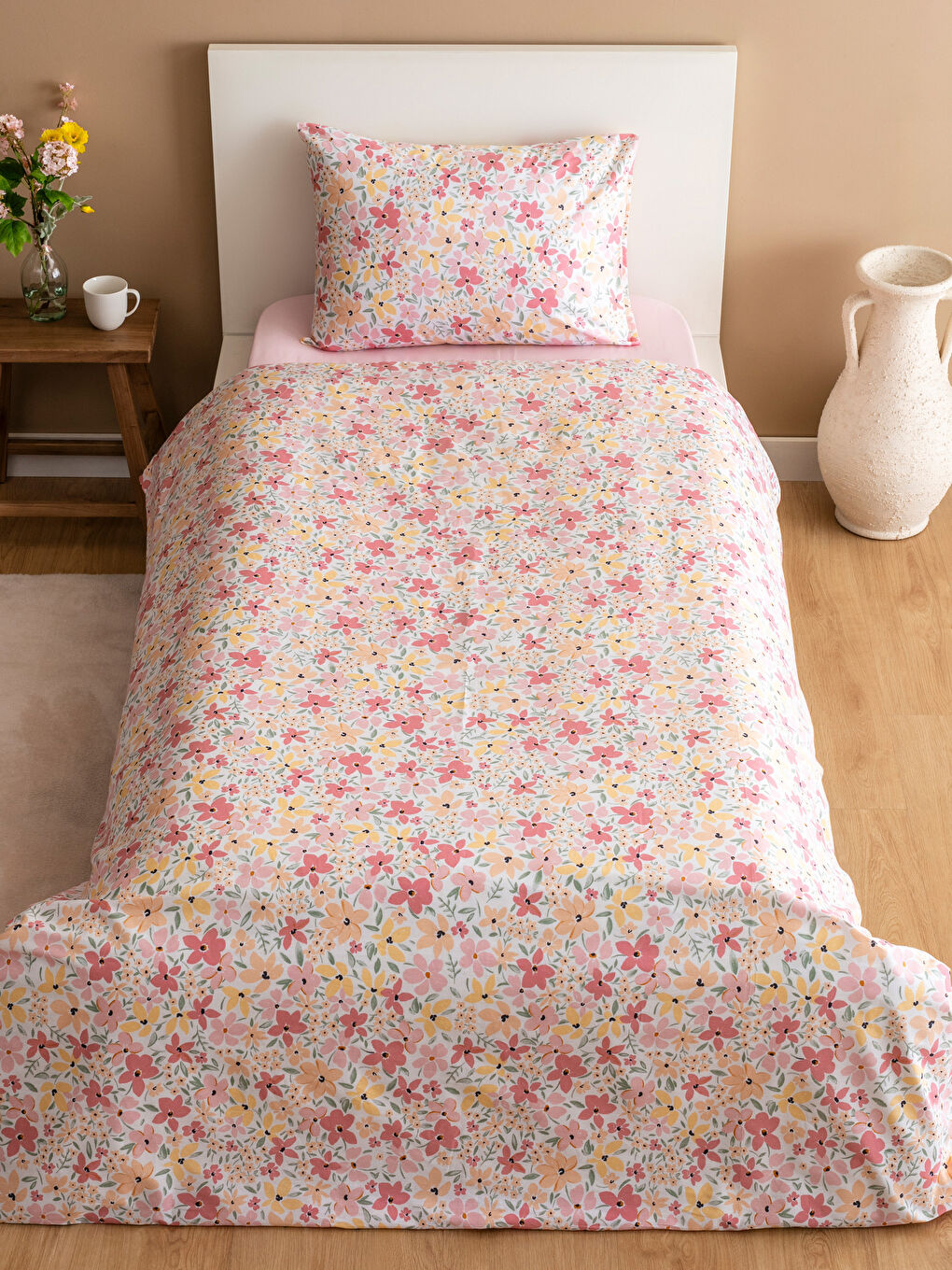 LCW HOME Çiçek Desenli Tek Kişilik Nevresim Takımı -S5HS36Z8-F9C