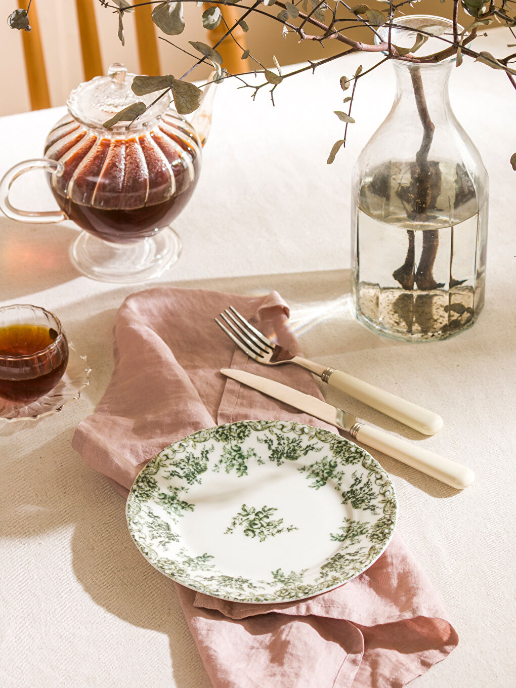 Yeşil Baskılı Porselen Pasta Tabağı 19 cm