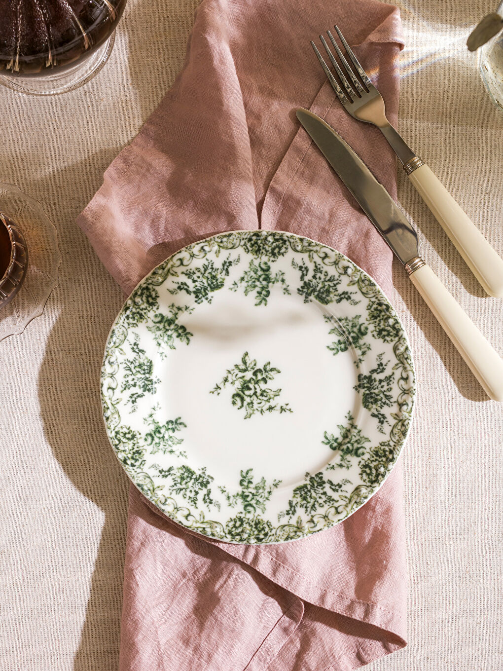 Yeşil Baskılı Porselen Pasta Tabağı 19 cm-1