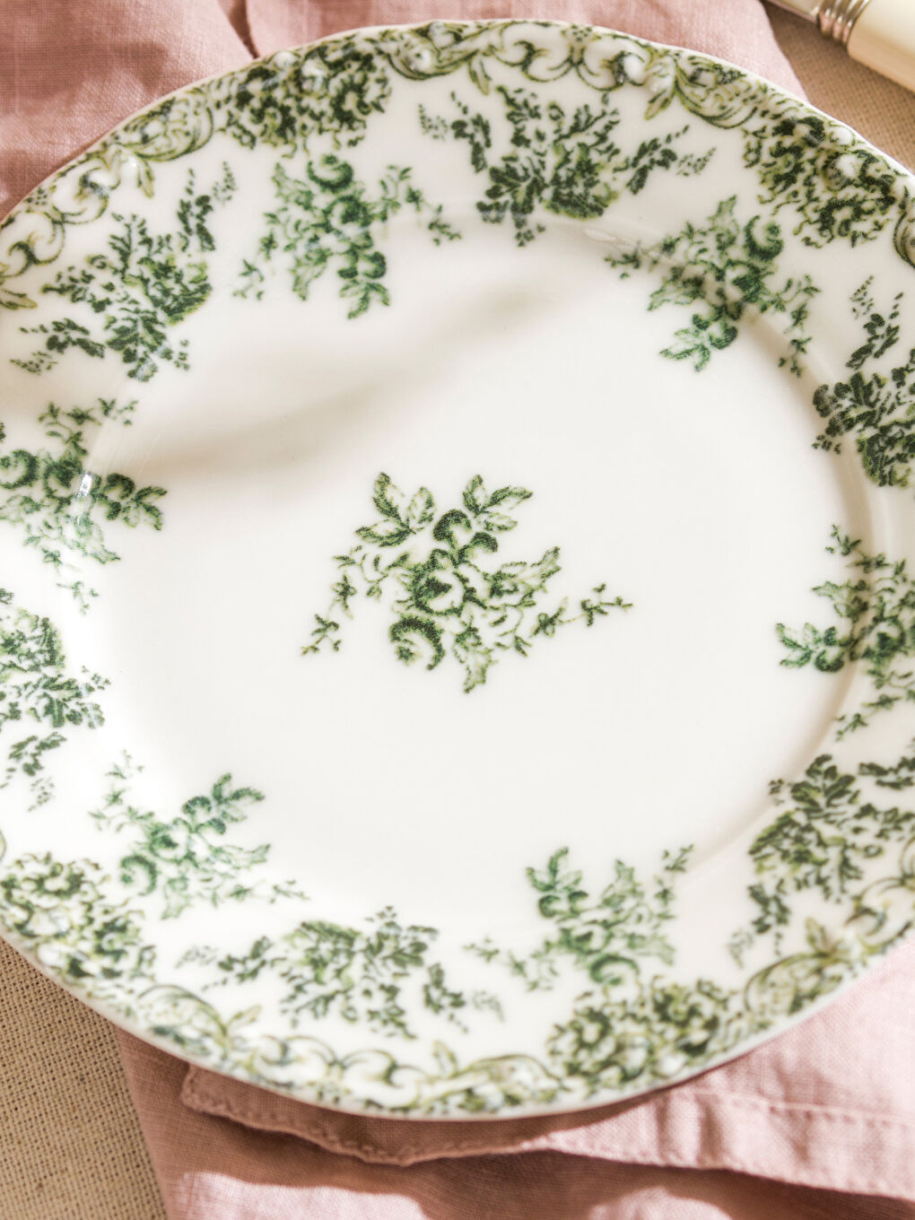 Yeşil Baskılı Porselen Pasta Tabağı 19 cm-2