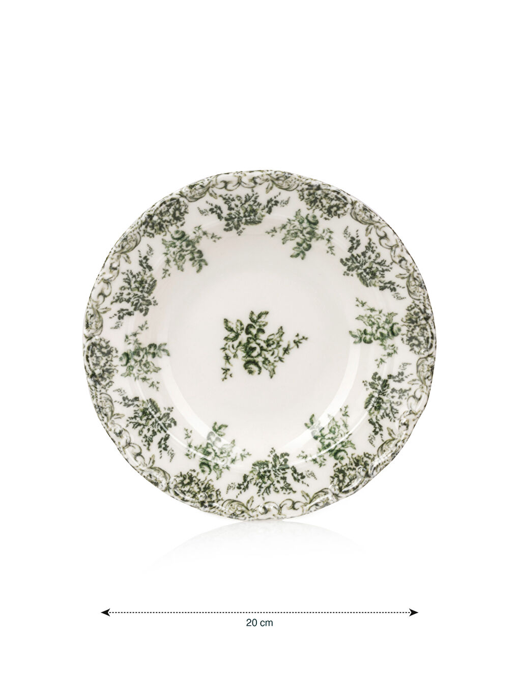 Yeşil Çiçek Baskılı Porselen Çukur Tabak 20 cm-3