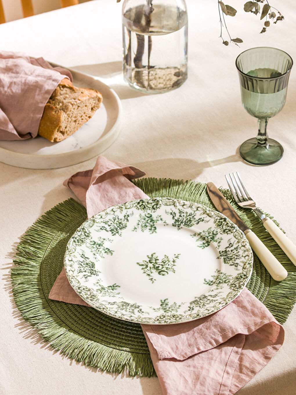 Yeşil Baskılı Porselen Servis Tabağı 25 cm-1