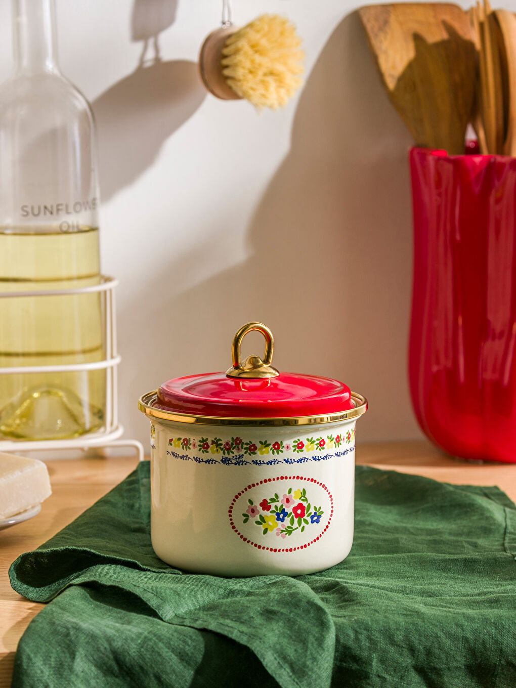 Karışık Çiçek Baskılı Emaye Kavanoz 12 cm